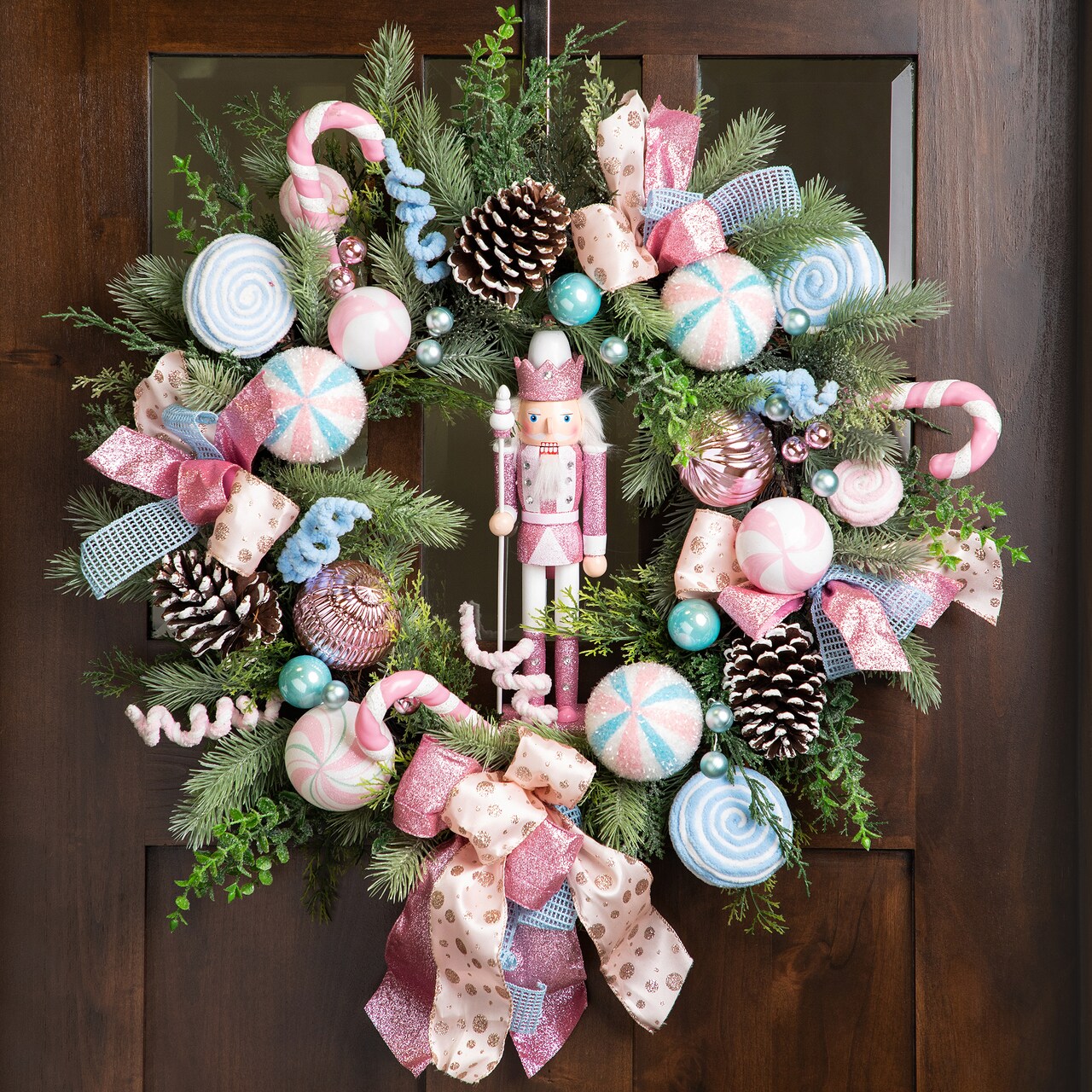 Northlight Pastel Nutcracker and Ornaments Artificial Pine Christmas Wreath - 24" - Unlit